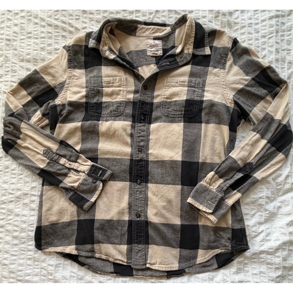 Heritage‎ Flannel Shirt Mens XL Black Cream Buffalo Plaid Cotton